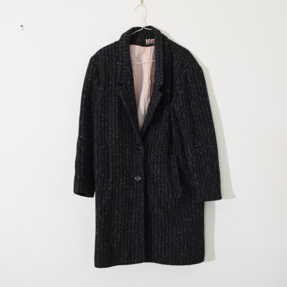 NEW YORK GIRL Vintage Black Heavy Wool Marled Pea Coat